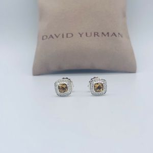David Yurman Sterling Silver Petite Albion Earrings Citrine & Diamonds 5x5mm